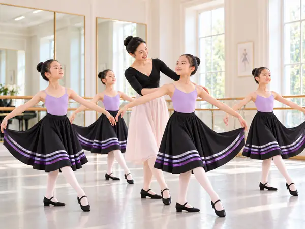 นักเรียนบัลเล่ต์ RAD Grade 1–8 ฝึกท่า Character Dance กับคุณครูในห้องเรียนบัลเล่ต์